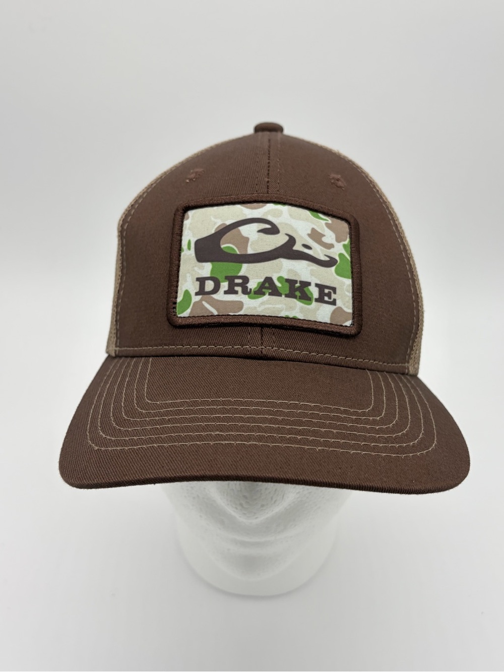 Drake Brown Trucker Hat with Camo Patch